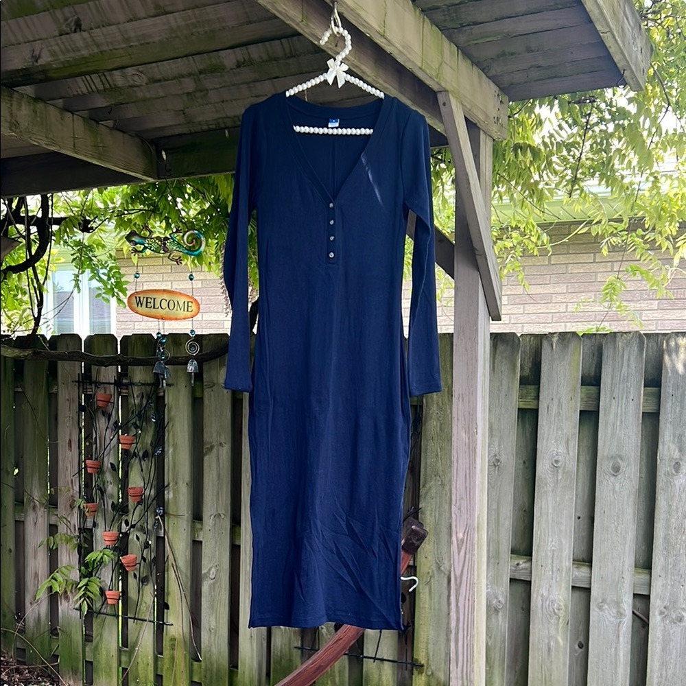 Elegant Navy Blue Long Sleeve Dress